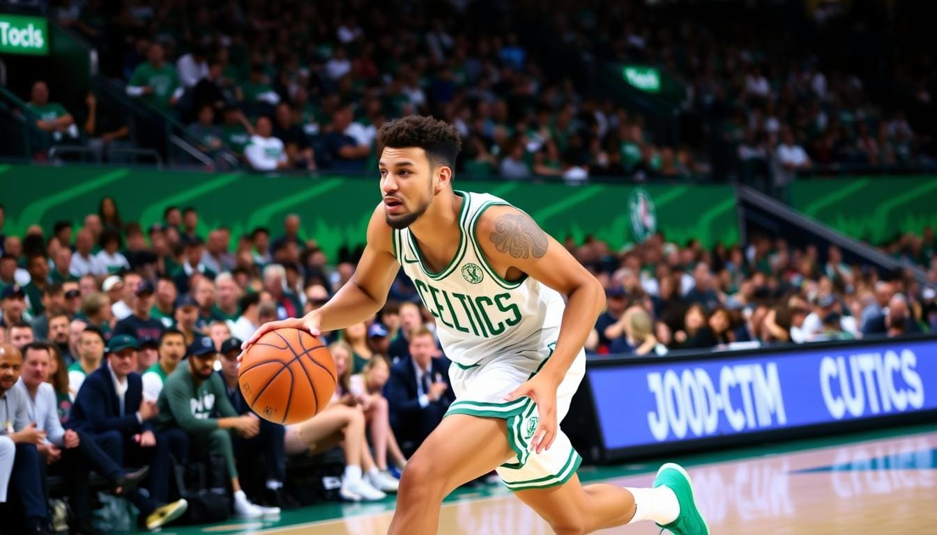 Closeup portrait of Jayson Tatum, the professional basketball player, appearing concerned and deep in thought. Soft, warm lighting illuminates his face, casting dramatic shadows that emphasize his pensive expression. The background is blurred, keeping the focus solely on Tatum's face and upper body. The image conveys a sense of worry and contemplation, as if Tatum is reflecting on a recent injury or medical diagnosis. The overall mood is serious and introspective, mirroring the subject matter of the article section. Jayson Tatum Injury Report: Latest Details and Timeline. Boston Celtics